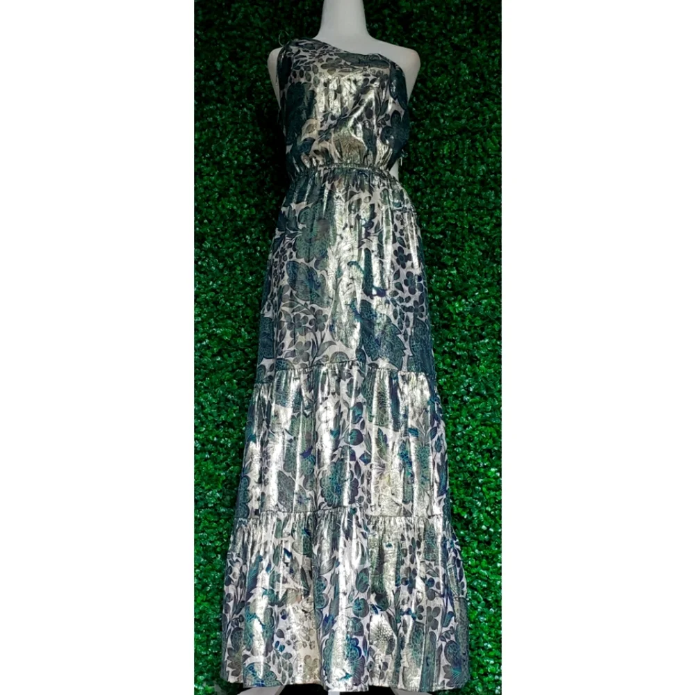 LAST ONE - J.Crew Collection one-shoulder cutout dress in floral Lurex® chiffon - Picture 6 of 13